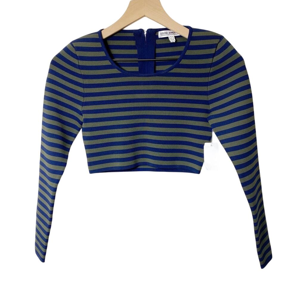 Good American The Line Up Long Sleeve BlueTop SIZE 0 BRAND NEW